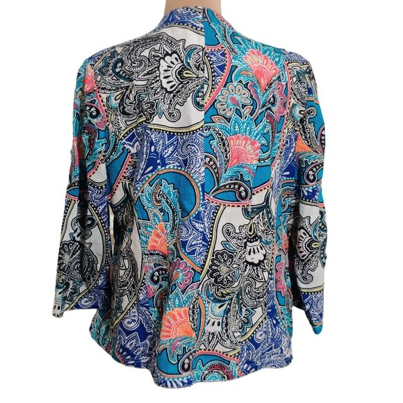 Chicos Womens Statement Jacket Artistic Paisley Linen Draped Open Front Sz 2 L - Picture 3 of 8